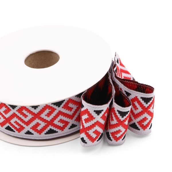 Лента (тесьма) жаккардовая 28.0 мм / 10±0.5 метров, Славянский орнамент, 28113 красный