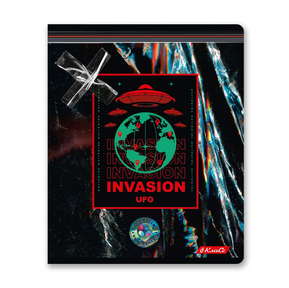 Тетрадь ученическая общая, A5+ 96 л. на скобе 60 г/м², белизна 100%, 5 шт, клетка в термоусадочной пленке, 000776 Вторжение, Светоч 96ТЕТк-001