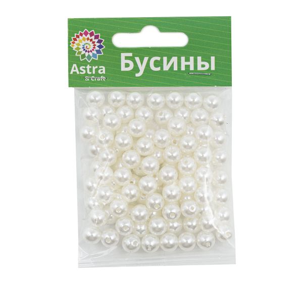 Бусины пластик (жемчуг) ⌀8 мм, 25 г, Astra&Craft, 001 NL белый