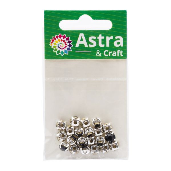 Стразы в цапах круглые (шатоны) 6 мм цвет: черный, оправа: серебро, 20 шт\упак, СЦ003НН66