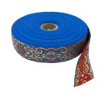 Лента (тесьма) жаккардовая 32.0 мм / 25±1 метров, с метанитом рис. 9171 (8 синий/красный/зеленый/золото) С3104Г17