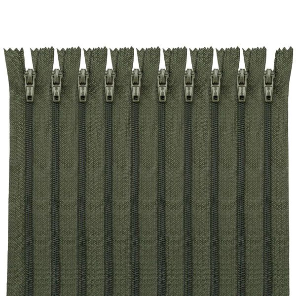 Молния спираль (витая) Т3 (3 мм) 1 зам., н/раз., 20 см, автомат, хаки, 30092, 10 шт