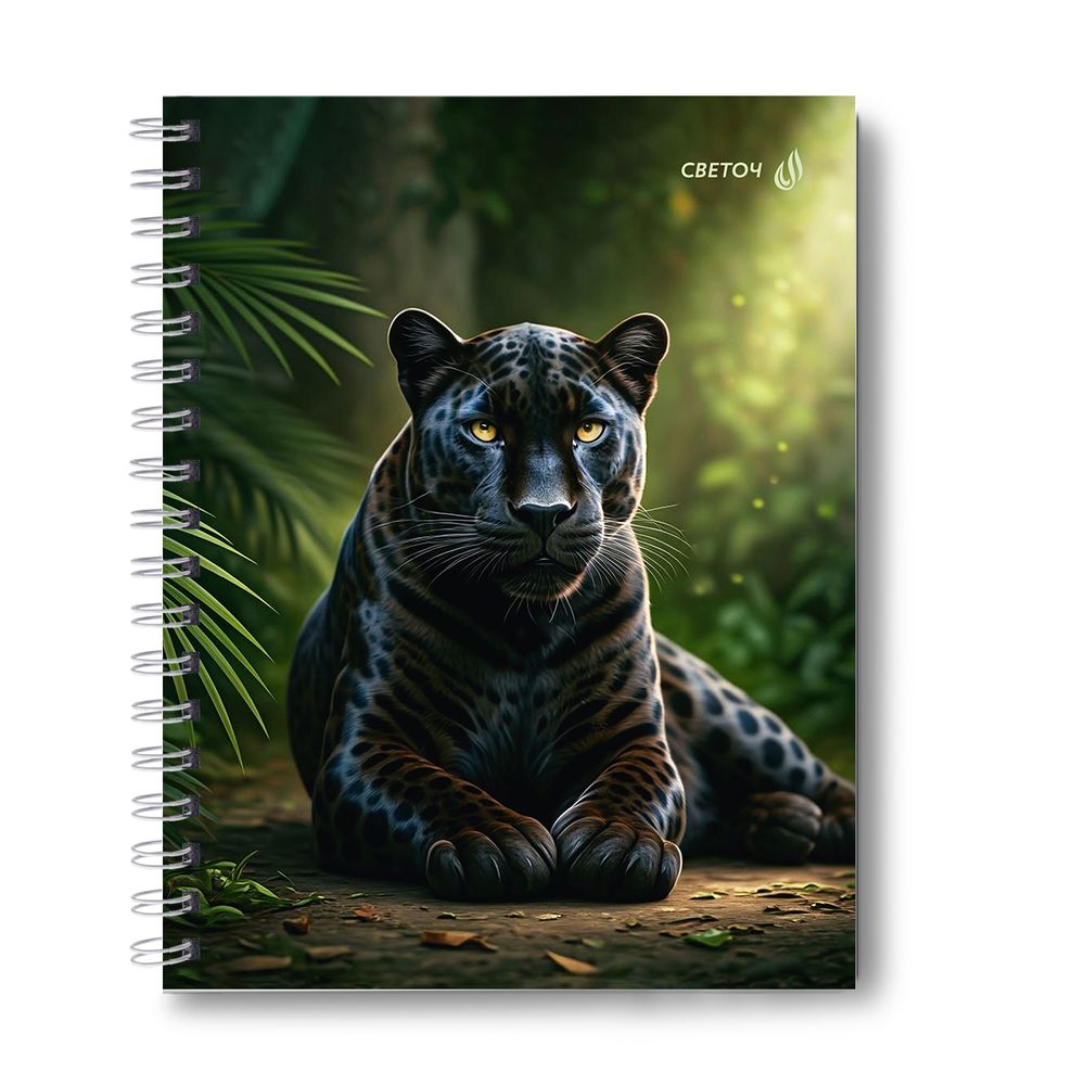Тетрадь общая с твердой обложкой, матовая ламинация A5 120 л. на гребне 65 г/м², белизна 100% 4 шт клетка, 01553 Чёрная кошка, Светоч Т209