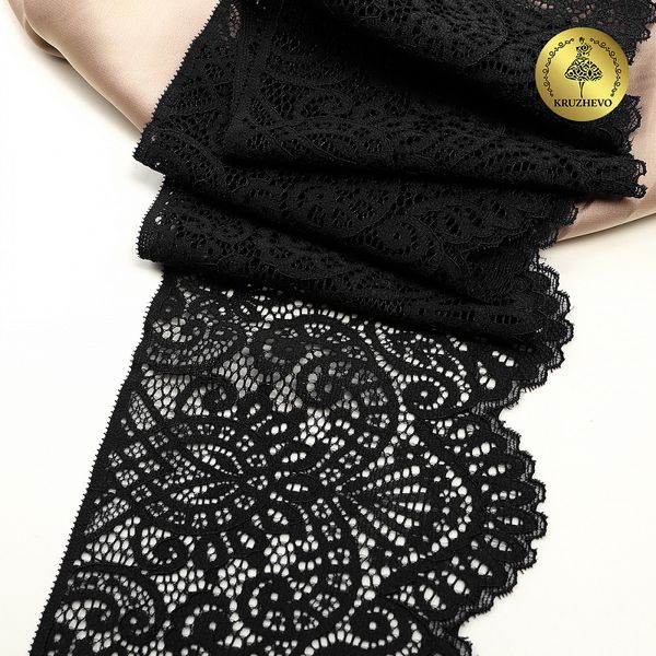 Кружево эластичное (стрейч) 110 мм, 40992PP цв.черный уп.25м, Kruzhevo
