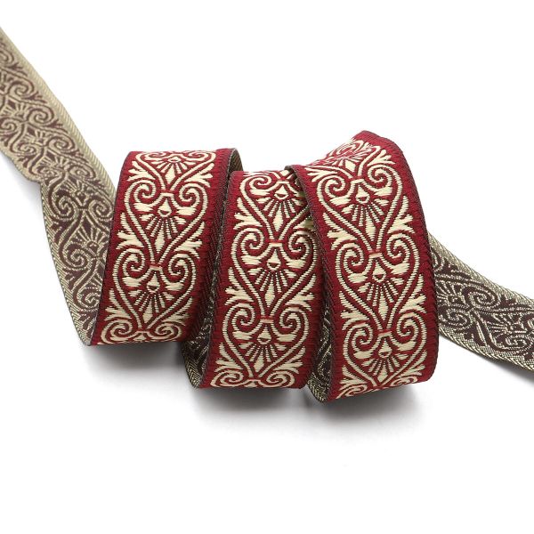 Тесьма декоративная металлизированная Дамаск 22мм, 10 метров, 22071 бордо/золото