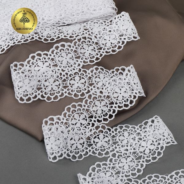 Кружево гипюр (плетёное) 35 мм, матовая нить TBY.2506, цв.01 белый уп.13.71м, Kruzhevo