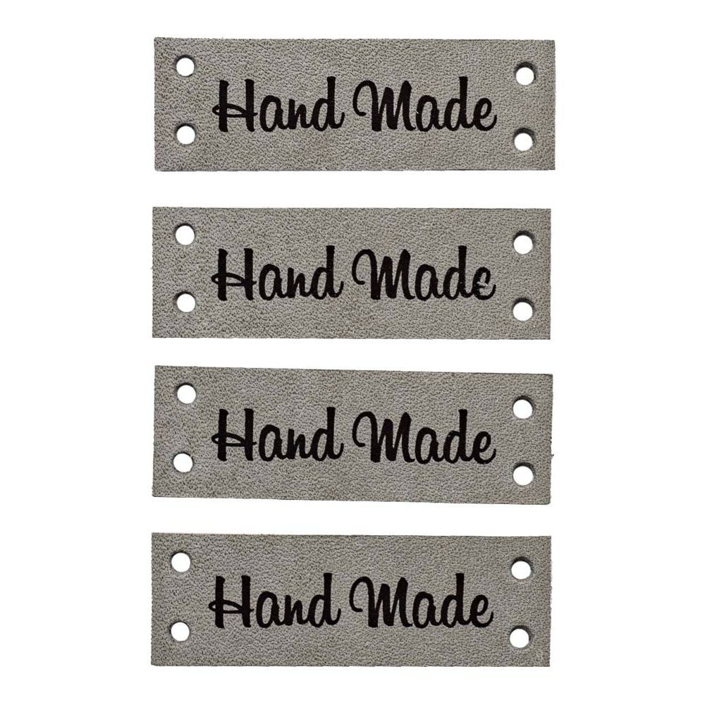 Бирка кожаная пришивная "Hand Made" 1,4х4см, уп.4 шт (светло-серый)