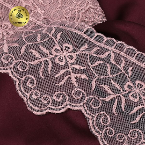 Кружево на сетке широкое 110 мм, 40485, цв.N6615 розовая пудра уп.13.7м, Kruzhevo