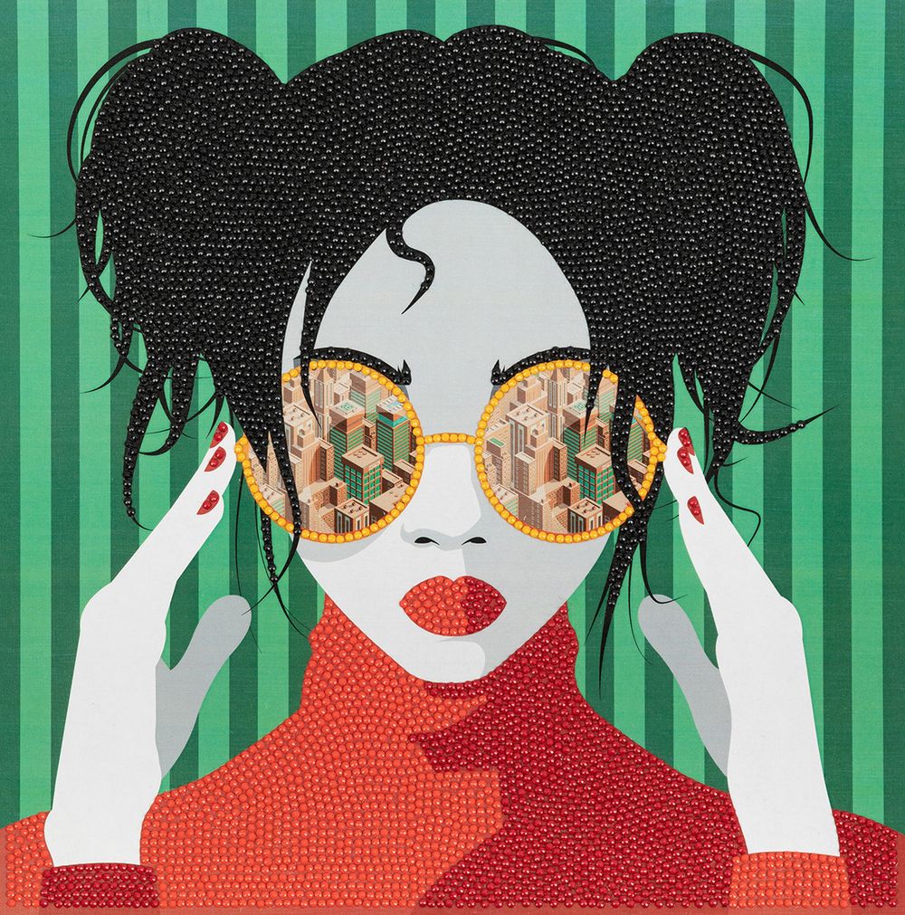 Алмазная (кристальная) мозаика Фрея, постер Девушка в красном, 30х30 см