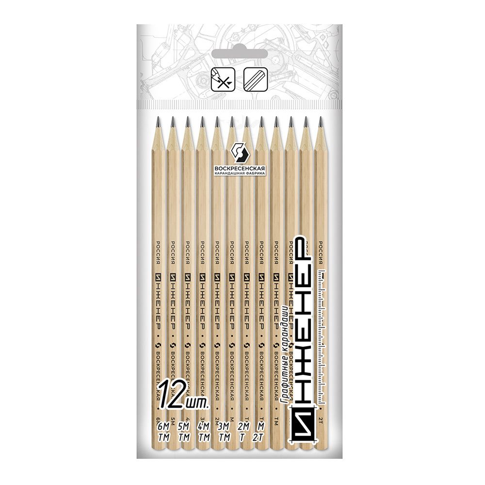 Карандаш чернографитный (набор) ИНЖЕНЕР ОПП ассорти 8х12 шт, 2Т(2Н), Т(Н), ТМ(НВ), ТМ(НВ), ТМ(НВ), ТМ(НВ), М(В), 2М(2В), 3М(3В), 4М(4В), 5М(5В), 6М(6В), ВКФ 12P-1240