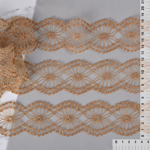 Кружево на сетке 55 мм, цв.розовый/золото уп. 13.71 м, Kruzhevo