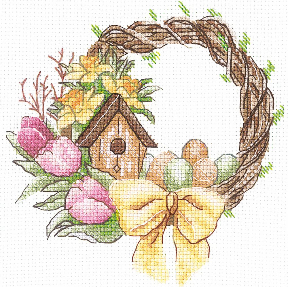 Набор для вышивания нитками Сделай своими руками, Весенний венок, 13.5х13 см