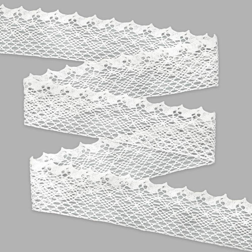 Кружево вязаное (тесьма) хлопковое 55 мм / 25 метров, рис.55.01.180 (белый) С3749Г17