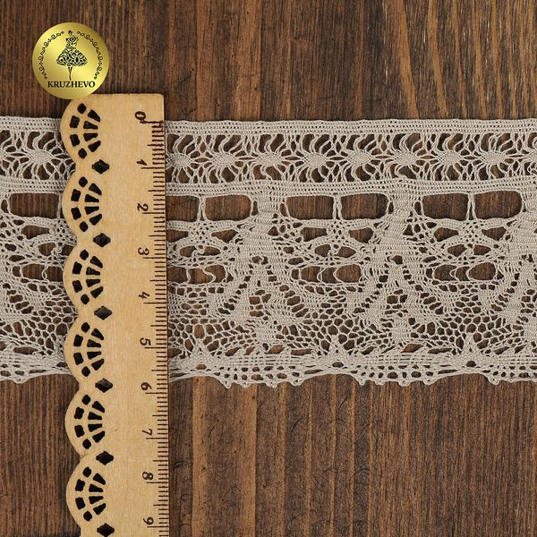 Кружево вязаное (тесьма) 60 мм / 10 метров, D1011, тонкая нить, цв.F307 льняной, Kruzhevo
