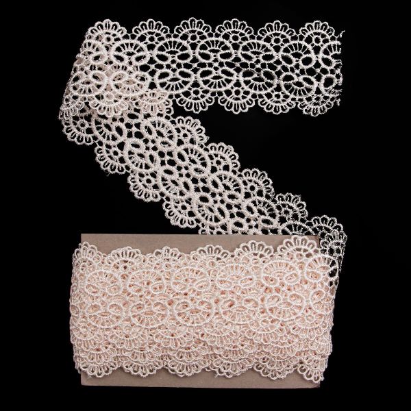 Кружево гипюр (плетёное) 65 мм / 3 метра, 571 молочный