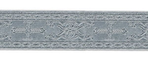 Лента (тесьма) жаккардовая 50.0 мм / 10±0.5 метров, (галун православный), серебро, Gamma TRJ-64
