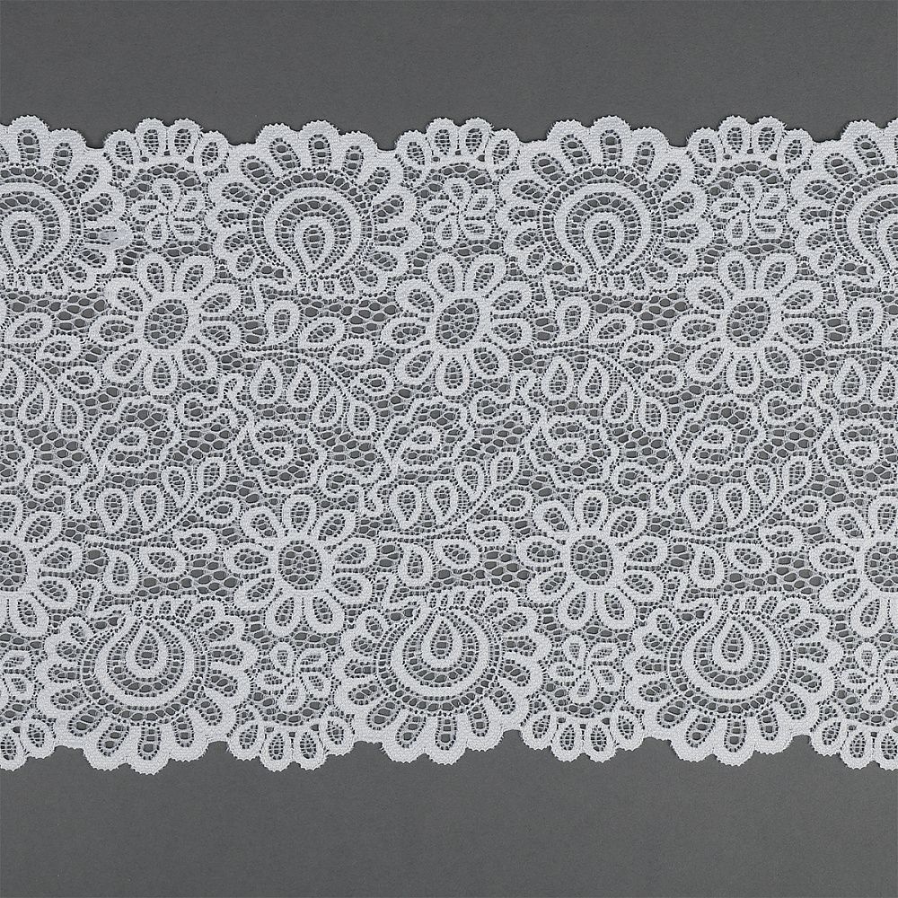 Кружево эластичное (стрейч) арт.YSTL00839 205мм цв.004 сумрачно-белый уп.25м, Kruzhevo