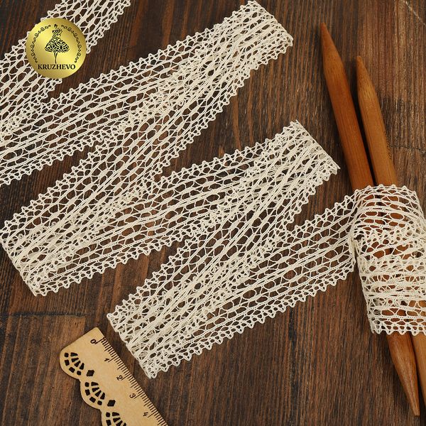Кружево вязаное (тесьма) 25 мм / 10 метров, D1002, тонкая нить, цв.02 молочный, Kruzhevo