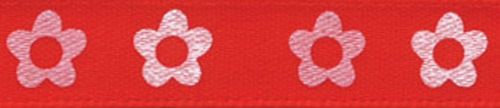 Лента атласная с рисунком 10 мм, 22.8 м, F19/026 цветочки/красный, Gamma ALP-102