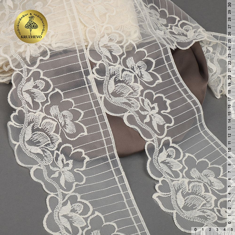 Кружево на сетке широкое 120 мм, 40484, цв.W0115 молочный уп.13.7м, Kruzhevo