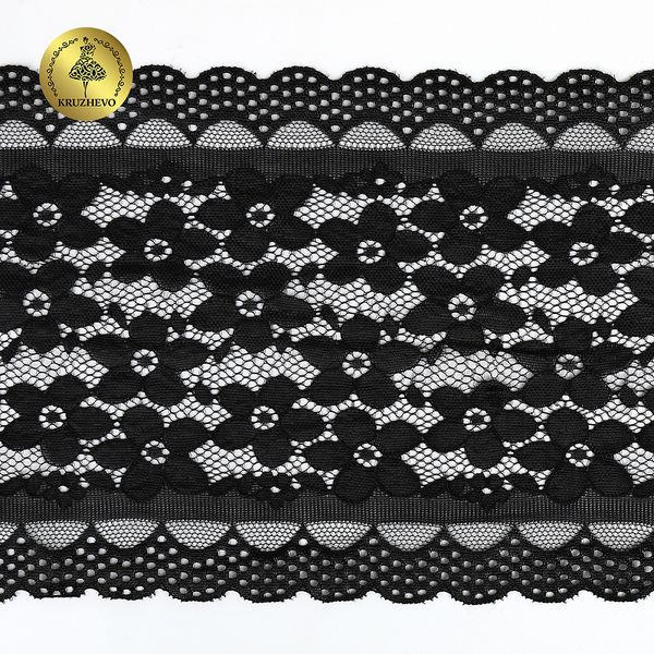 Кружево бельевое эластичное 180 мм / 10 м, цв.2 черный, Kruzhevo