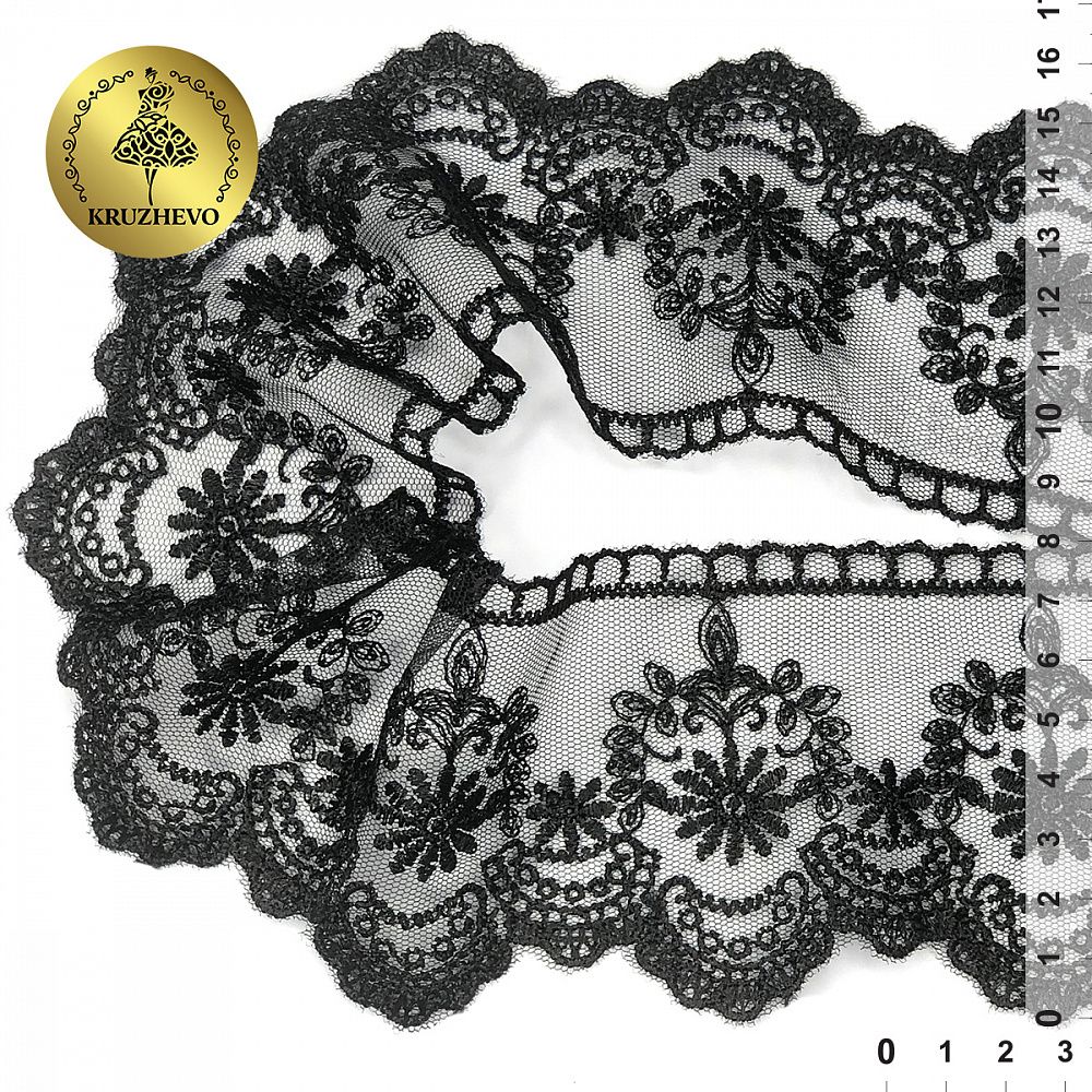 Кружево на сетке 80 мм, диз. 232, цв.06 черный уп. 13.71 м, Kruzhevo