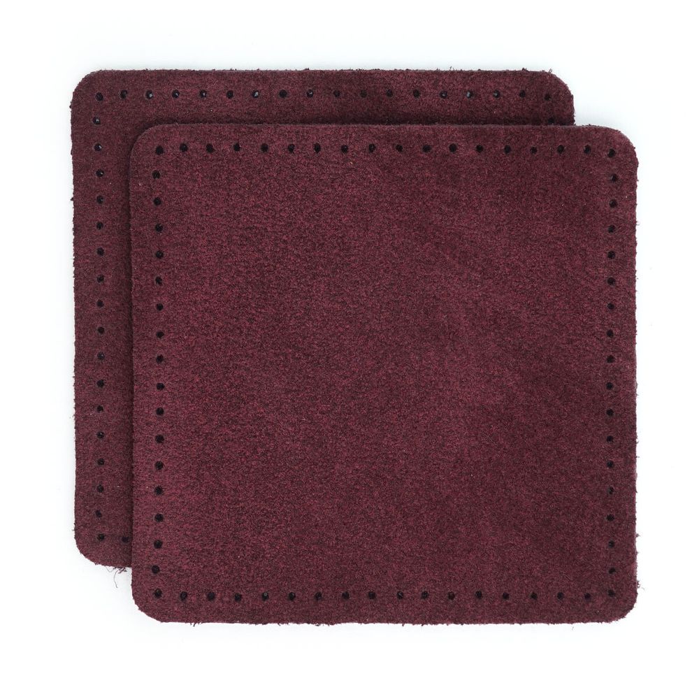 Заплатки пришивные из замши, квадрат 8см с перфорацией, 2 шт, 100% кожа, 31 бордовый, 59122
