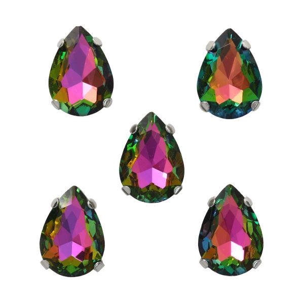 Хрустальные стразы в цапах формы капля, радужный 10х14 мм, 5 шт., АЦ003НН1014