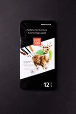 Карандаш акварельный в наборе заточенный 2х12 цв, в металлической коробке, Аква-колор