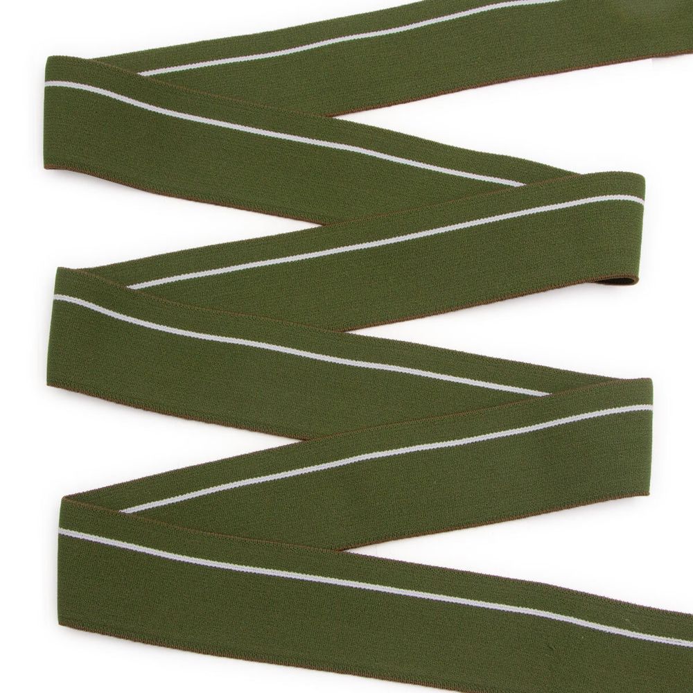Резинка для мужских трусов и боксеров 35.0 мм / 25 метров, тканая мягкая, 24 г/м, хаки/белый полоса