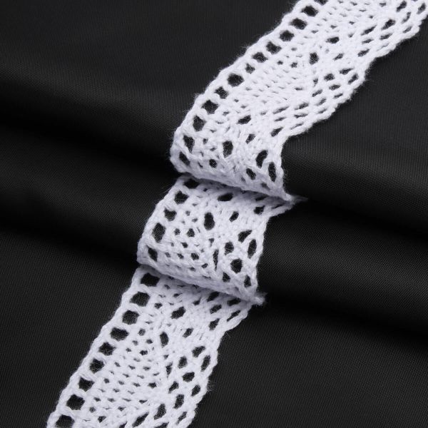 Кружево вязаное (тесьма) хлопковое 32 мм / 25 метров, одностор. (белый)