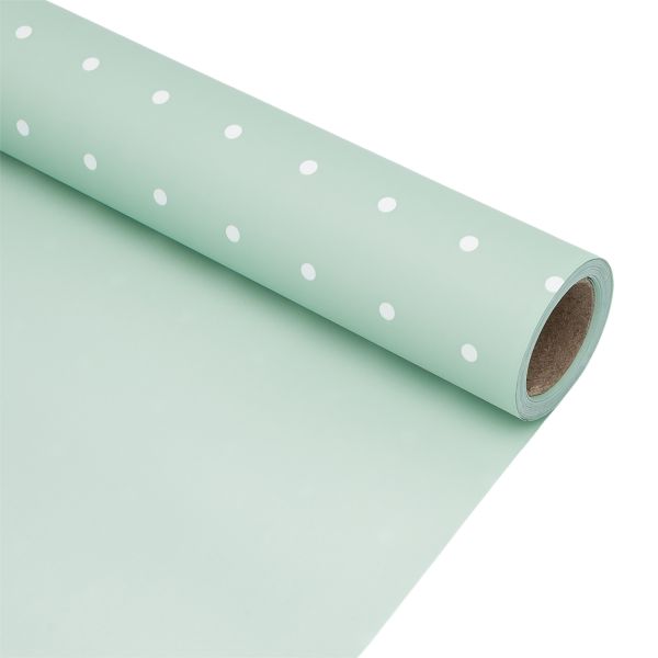 Пленка упаковочная для цветов и подарков Точки, 65 мкр, 58см / 10м ± 5% (VH2551 пастельно-зеленый с белыми точками)