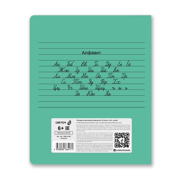 Тетрадь ученическая школьная Классная A5 24 л. на скобе 65 г/м², белизна 100% 15 шт линия, 01450 Зелёная, Светоч Т268