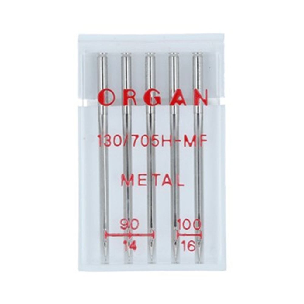 Иглы для швейных машин для металлизированных нитей 130/705 H MF, №90, №100, 5 игл, в пенале 5510000 ассорти, ORGAN