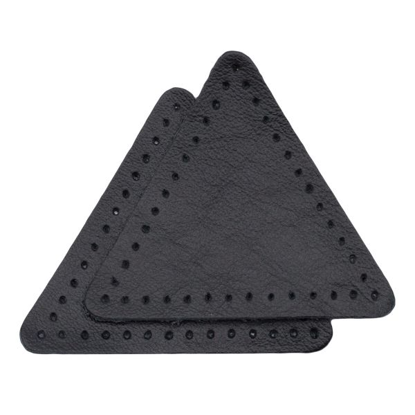 Заплатки пришивные из кожи, треугольник равносторонний 6см с перфорацией, 2 шт, 100% кожа, 01 черный, 9116