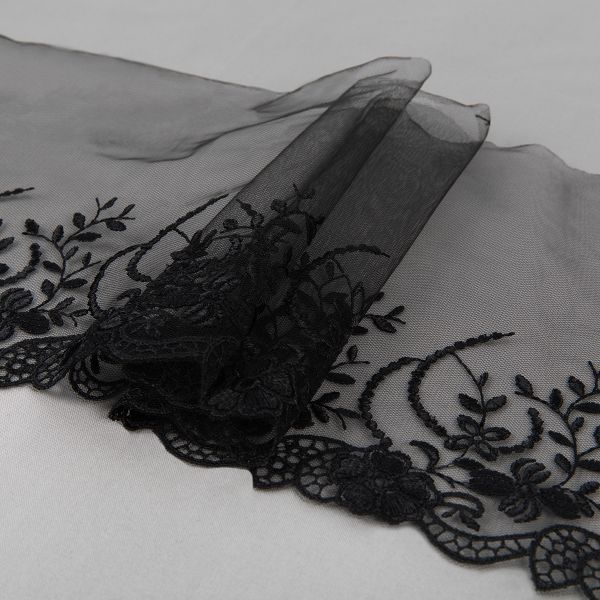 Кружево на сетке 190 мм / 10 м, черный, Gamma GKM-1904