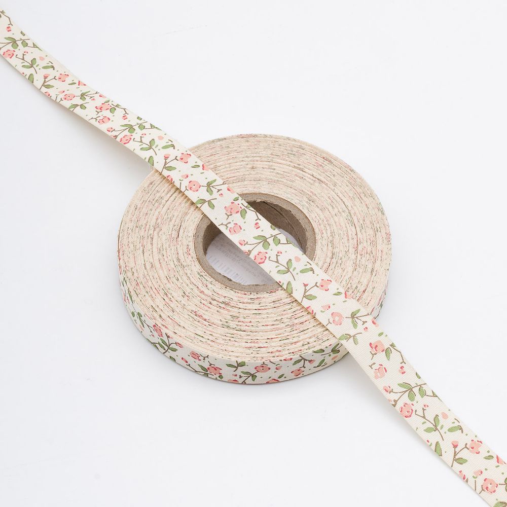 Лента декоративная х/б Цветы 15.0 мм / 25±1 метров, бело-красный, 3448