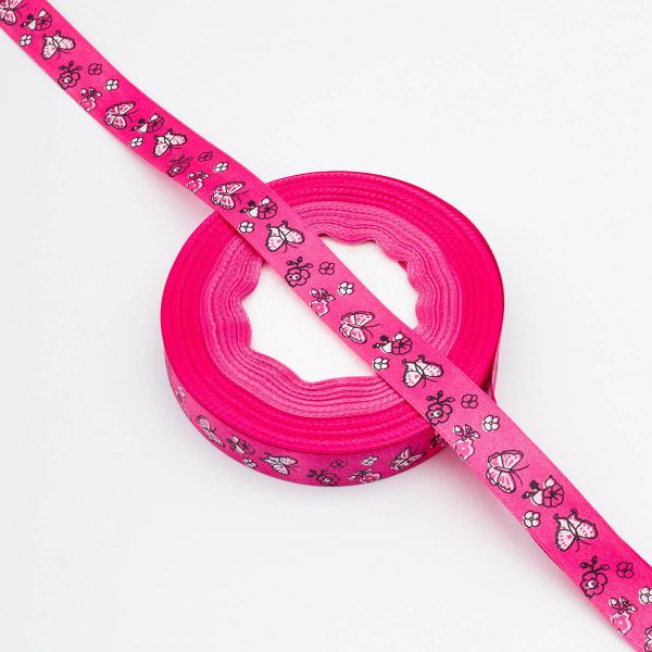 Лента декоративная с принтом Бабочки 20.0 мм / 45.72 метра, цикламен, 4001