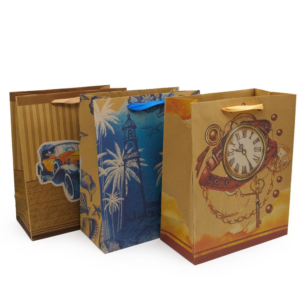 Пакет крафт подарочный Мужской микс 26х32см, уп/12 шт, Ч42358