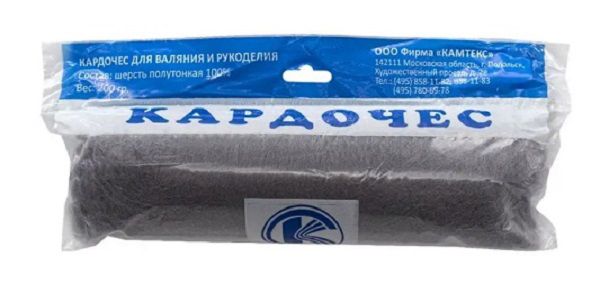 Шерсть для валяния Камтекс кардочес Мини 100% полутонкая шерсть 100 г, 169 серый