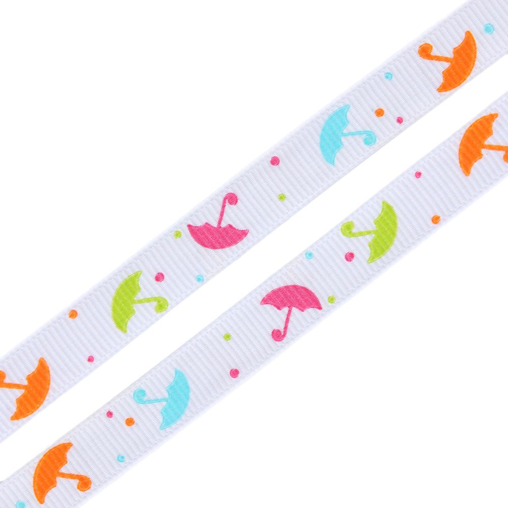 Лента репсовая (в рубчик) Зонтики, 10 мм, 3м, белый