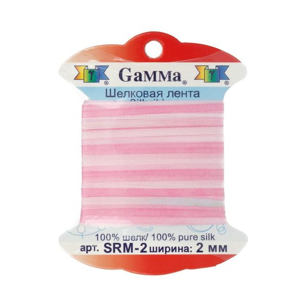 Лента (тесьма) шелковая 2.0 мм / 9.1±0.5 метров, M008 бл.розовый/розовый, Gamma SRM-2