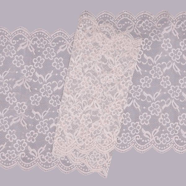 Кружево бельевое эластичное 400 мм / 3.4 метра, цвет молочный