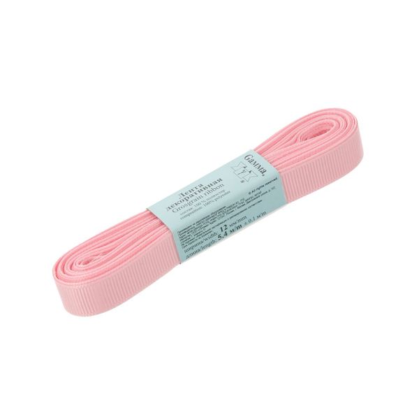 Лента репсовая нарезка 12.0 мм / 10 шт по 5.4 метра, 029 бл.розовый, Gamma GR-12