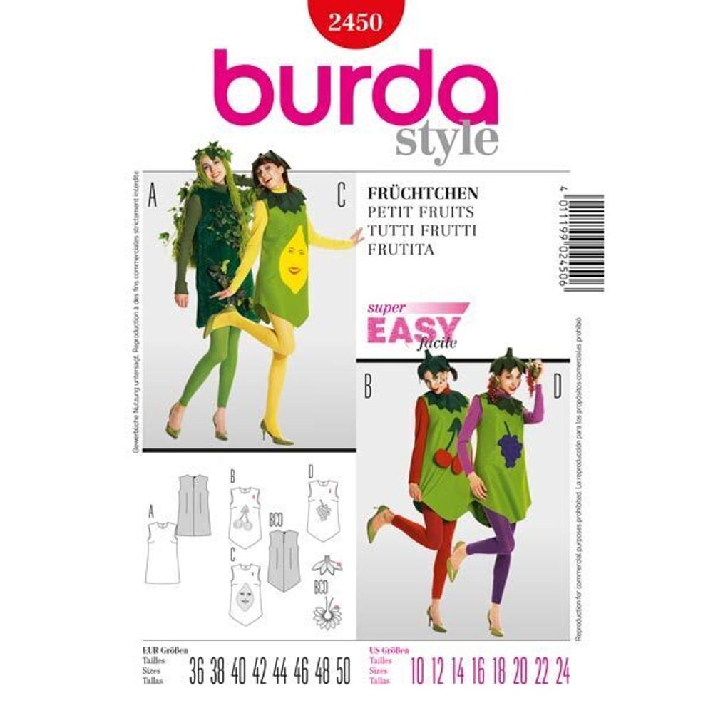 Выкройка (Карнавальные костюмы Фрукты и ягоды) Burda (Бурда) №2450, 1 шт, 2450