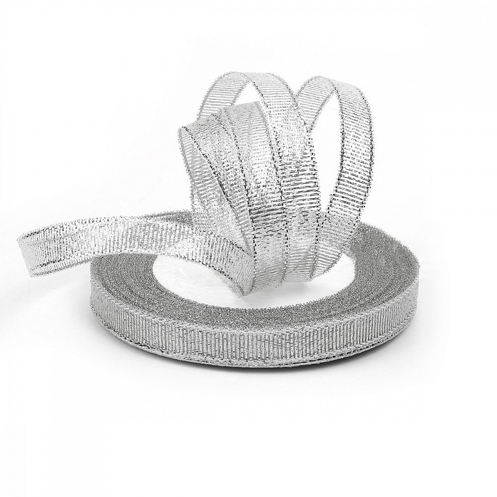 Лента металлизированная 10.0 мм / 22.85±1 метра, цв. серебро, Magic4Hobby, упак. 5 шт