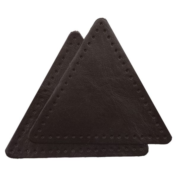 Заплатки пришивные из кожи, треугольник равносторонний 8см с перфорацией, 2 шт, 100% кожа, 03 темно-коричневый, 9126