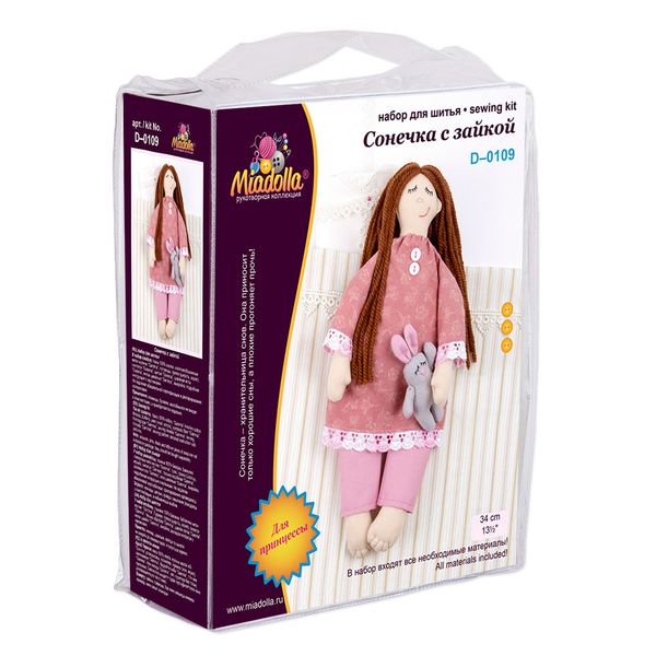Набор для шитья игрушки Сонечка с зайкой 34 см, Miadolla D-0109