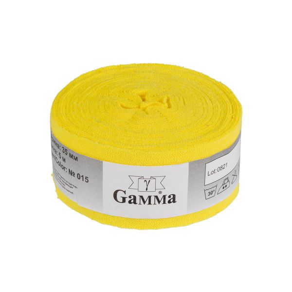 Косая бейка трикотажная 35 мм / 5 шт по 5 метров, (рибана), 015 лимон, Gamma