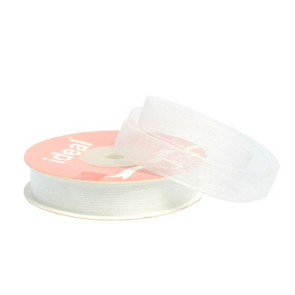 Лента капроновая (органза) 12.0 мм, 1001 белый, уп. 27,4 м